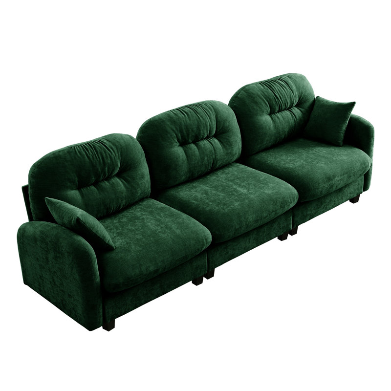Three - Seater Sectional Couch With Soft Chenille, Ergonomic Seating And For Bedroom Comfort Curved Design Cushions, Green