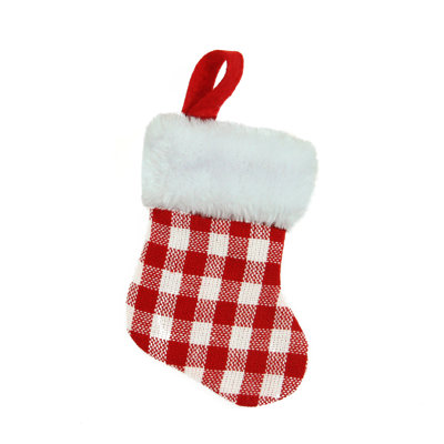 Chaussette de Noël 7 po à motif écossais rouge et blanc avec revers en fausse fourrure Buffalo