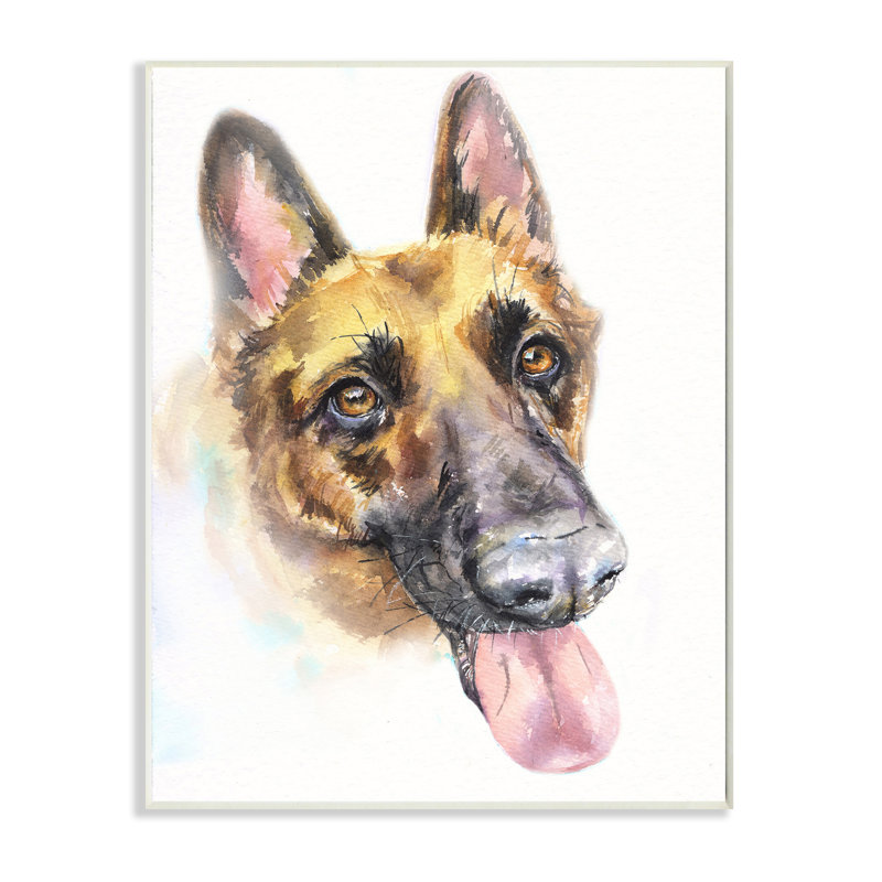 Portrait d'un berger allemand, H 19 po x l 13 po, Plaque de bois