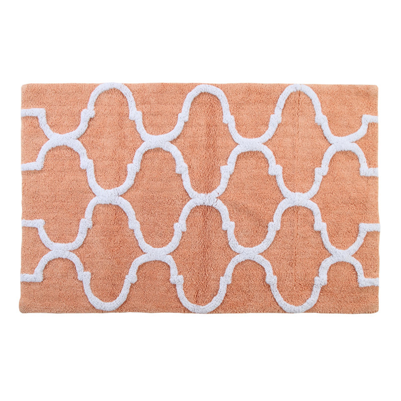 Anastatia Cotton Non-Slip Bath Rug, 34" x 21", Coral/White