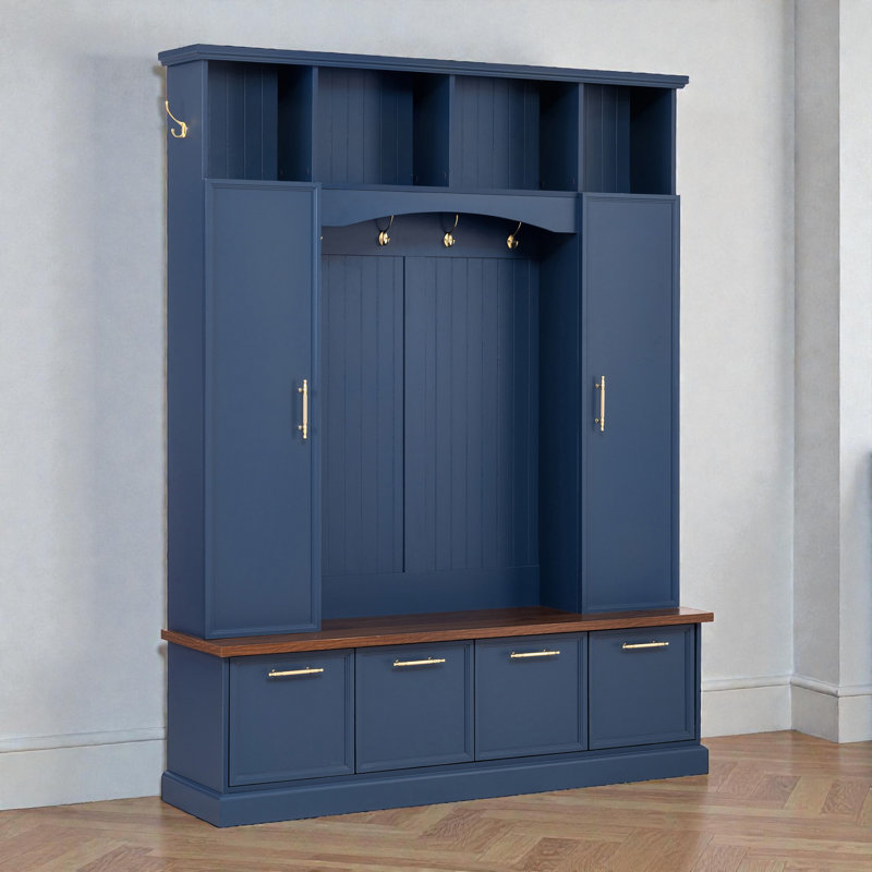 Hall Tree 59.03" Wide With Bench And Storage, Blue