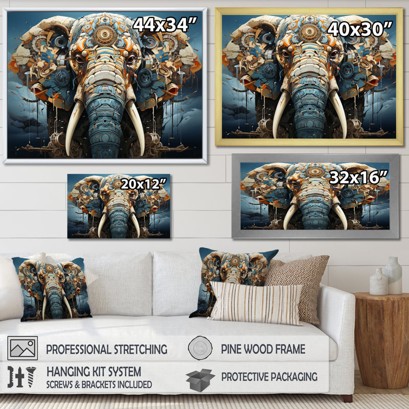 Surréalisme, le secret des éléphants - art mural surréalisme pour le salon, H 24 po x l 32 po x P 1 po, Toile tendue
