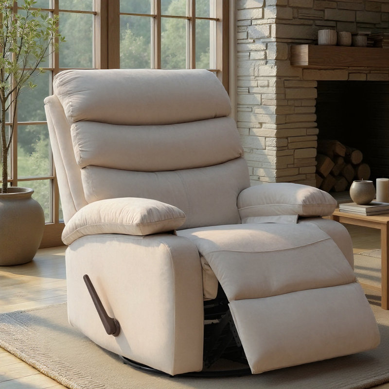  Swivel Rocker Recliner Chair In Velvet, Compact Modern Design Recliners For Small Spaces With Plush Comfort-Beige, Beige