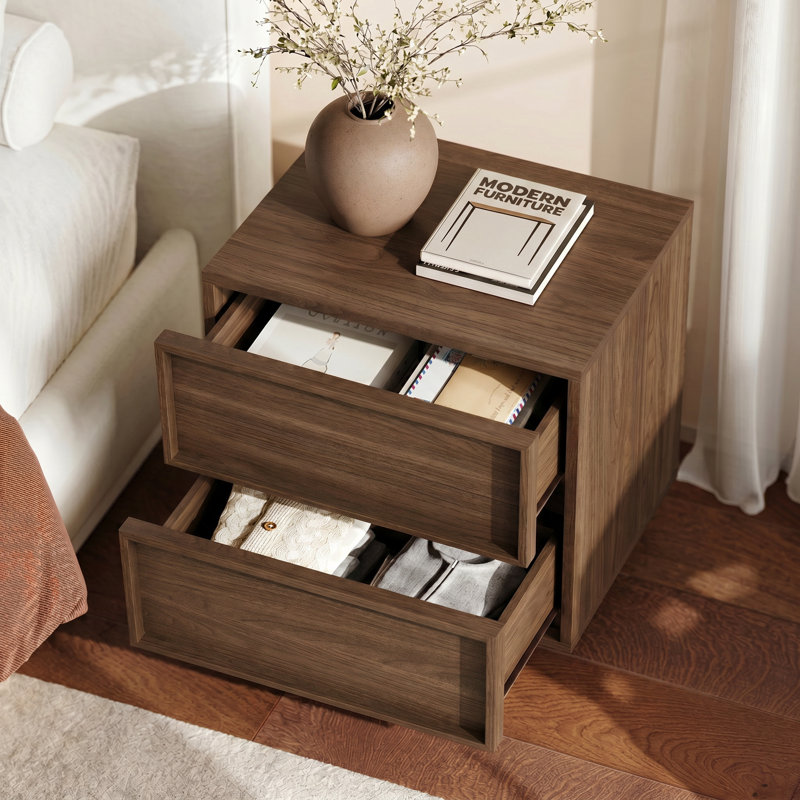 18.9"W Wooden Nightstand with 2 Drawers, Walnut