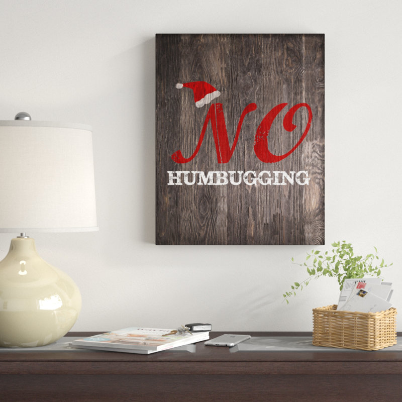 «Holiday Wood Look No Humbugging Typographie with Hat», impression, H 20 po x l 16 po x P 1,5 po, Giclée encadrée noir minuit