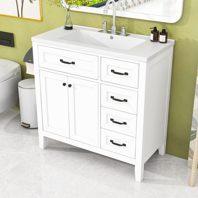 Nurah 36'' Free Standing Single Bathroom Vanity with Ceramic Top, White