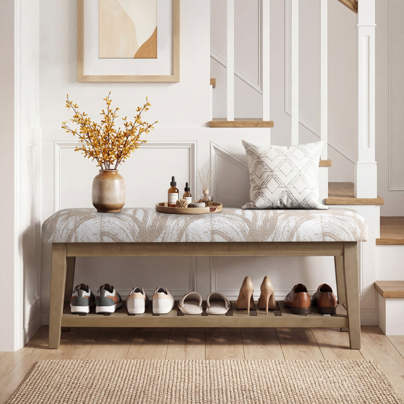 Banc de rangement rembourré l 44 po Hahnville, Imprimé beige