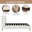 Lit plateforme tapissier blanc moderne avec tête de lit à oreilles et pieds en bois de noyer