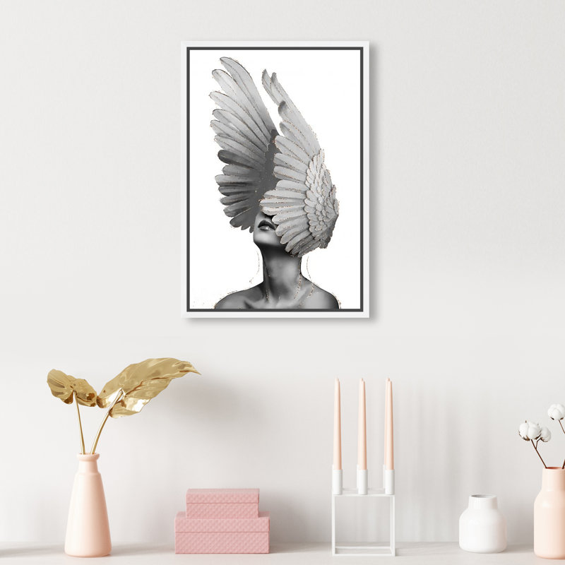 Unfurling Reversed Wings Canvas Fashion Print by Oliver Gal, 16"H x 11"W, White Frame
