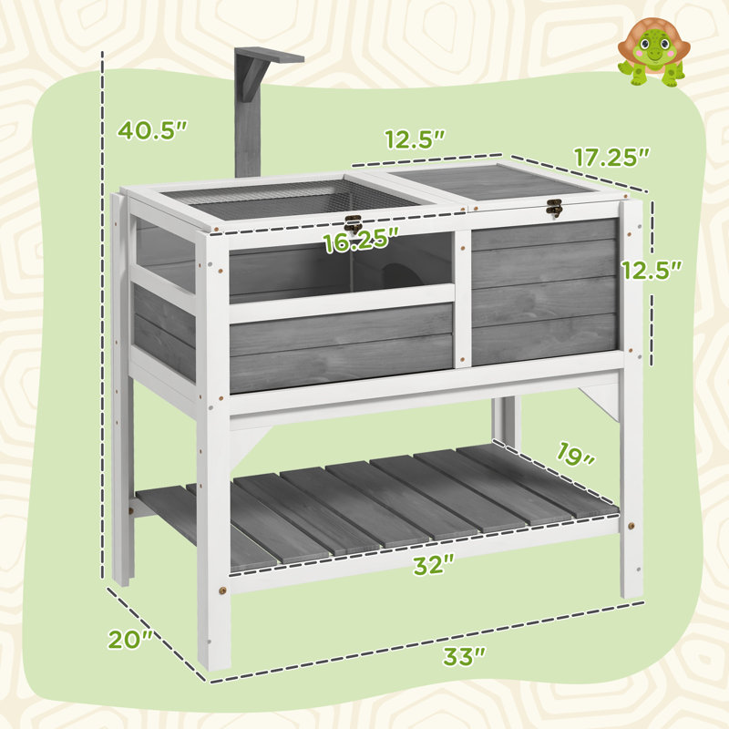 Habitat pour tortue avec étagère de rangement, enceinte de tortue avec protection contre les intempéries, accessoire de cadeau de tortue, enceinte de reptile avec plateau, cadre de support léger, bois