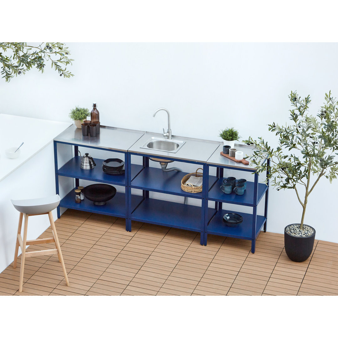 3 Piece Outdoor Kitchen Set with Sink VILAMA Metal Blue