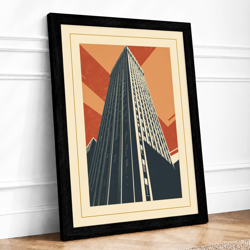 Skyscraper and Sunburst Art Deco - Framed Print, A2 - 59.4 x 42.0 cm, Black