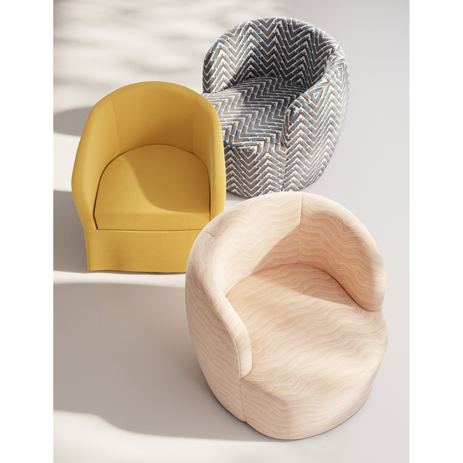 Mina Swivel Barrel Chair, Mustard Velvet