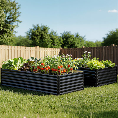 COMHOMA, ensemble de 2 jardin surélevé 6 x 3 x 2 pi, boîte à fleurs en métal galvanisé pour le jardinage extérieur, grands lits de culture de fleurs de légumes avec outils à gants, noir