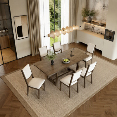 Extendable Dining Table Set with 6 Upholstered Chairs