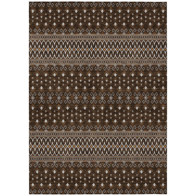 3' X 5' Chocolate Taupe And Copper Tribal Washable Indoor Outdoor Area Rug