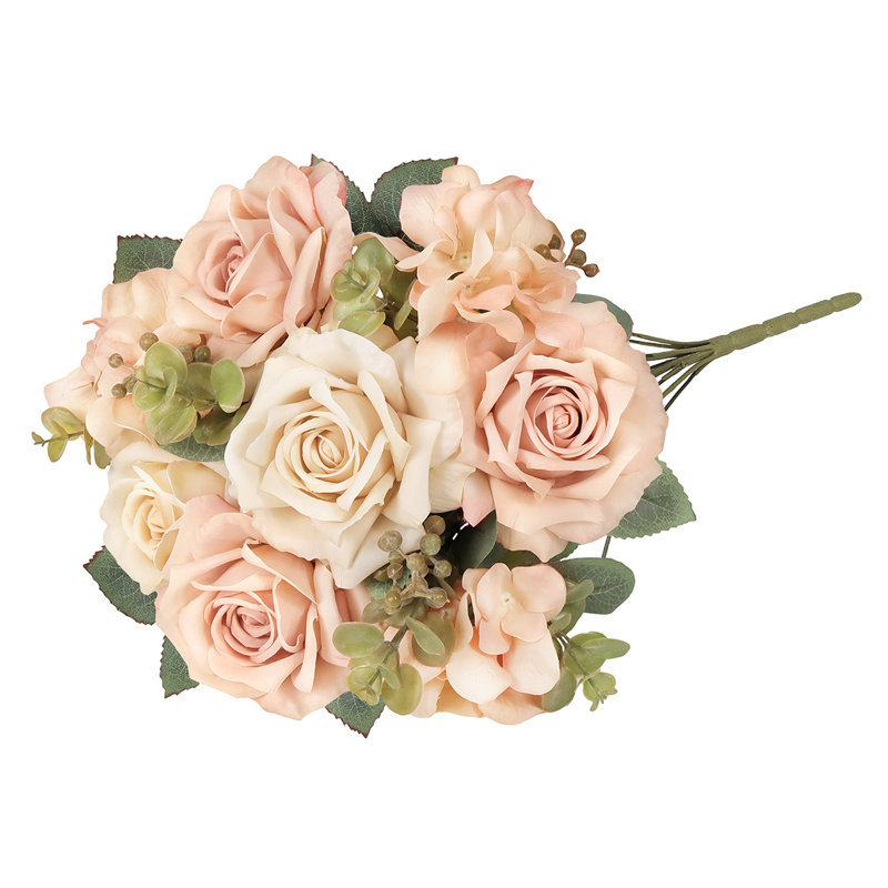 Bouquet de tiges de fleurs d'hortensia artificielles mélangées, Pêche champagne
