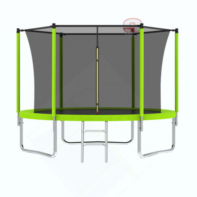 Trampoline for Kids, Basketball Hoop and Ladder, Outdoor Kids Trampoline with Safety Enclosure,Fast Assembly for Backyard Fun,ASTM Approved