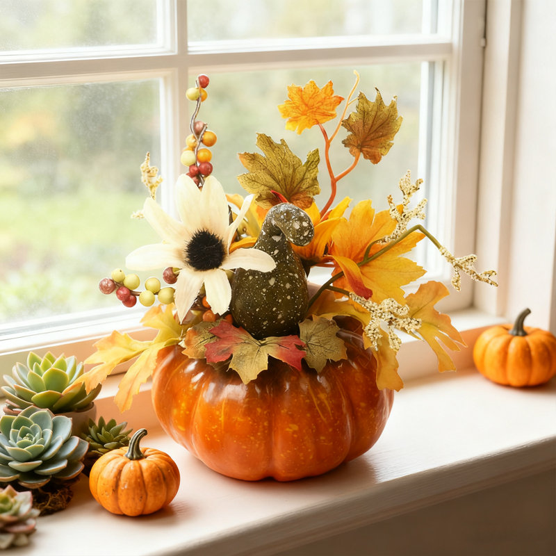 Décoration de citrouille artificielle 1PC, citrouille de texture réaliste sans plis, convient à l'Action de grâce, décoration de centre de table d'automne, décoration d'Halloween pour la maison