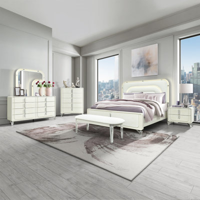 Ensemble de chambre avec très grand lit 5 pièces Nora Beige
