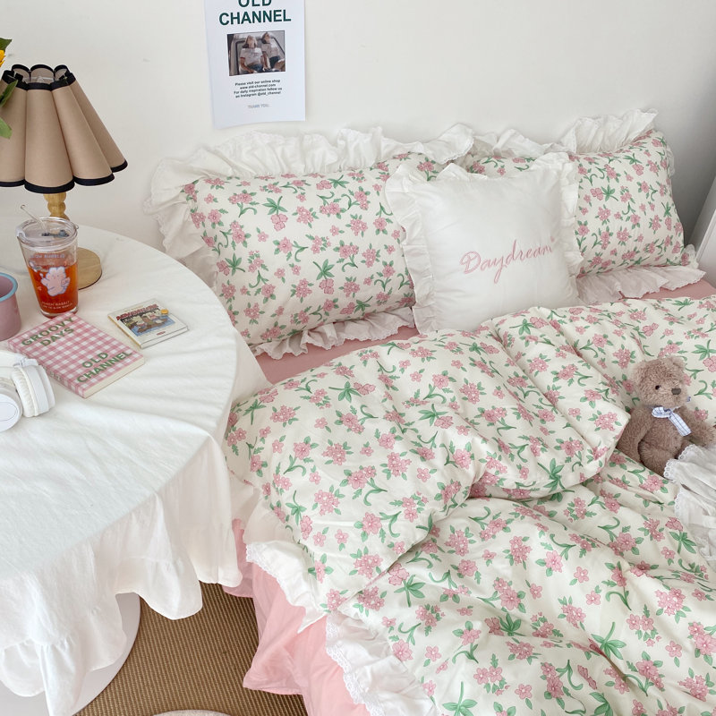 Chic 100% Cotton Flower Printed Duvet Cover Set, Floral 08, Twin XL Duvet Cover + 2 Standard Pillowcases