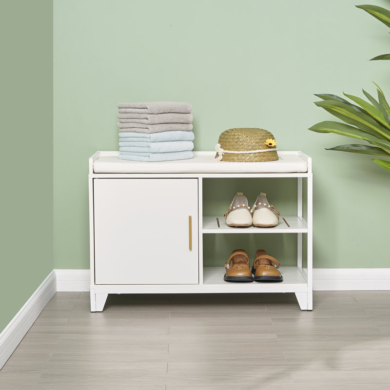 Deandray Polyester Blend Upholstered Storage Bench, White