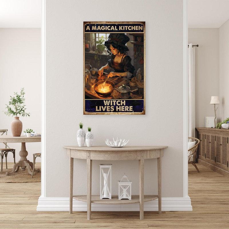 «A Magiciel Kitchen Witch Lives Here», reproduction d'art graphique sur toile tendue 1 pièce, L 24 po x H 36 po