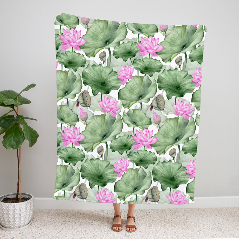 Throw Blanket, 68" W x 80" L, Floral/Abstract, Green/Pink