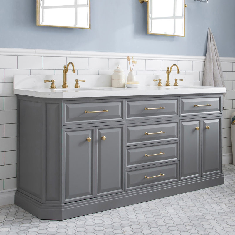 Palace 72'' W Double Vanity, Cashmere Gray, Satin Brass