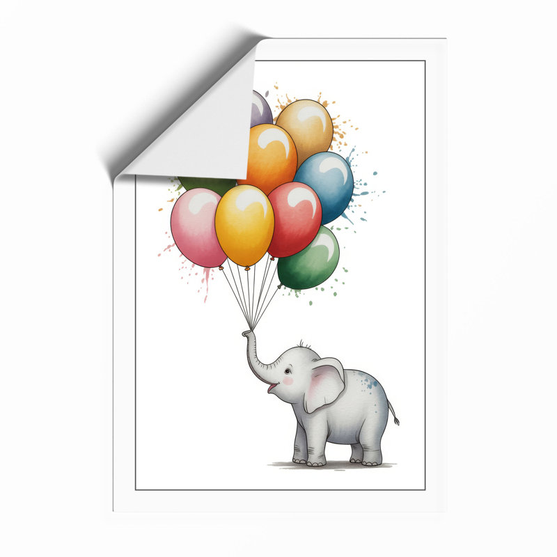 Elephant with Balloons Whimsical - Framed Print, Unframed, A4 - 29.7 x 21.0 cm