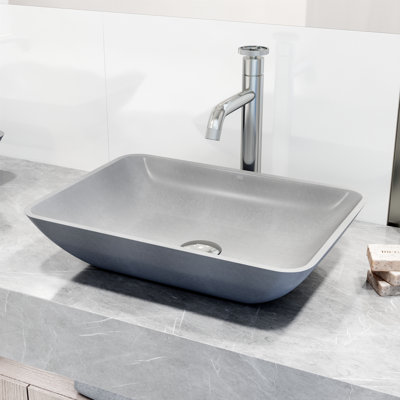 Dunn Duomo Gothic 18" L x 13" W x 4" H Rectangular Concrete Vessel Bathroom Sink with 12" H Faucet