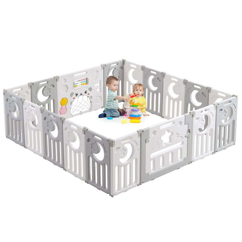 Parc pour bébé Safe Foldable, H 24 po x l 75 po x P 75 po, Gris / blanc