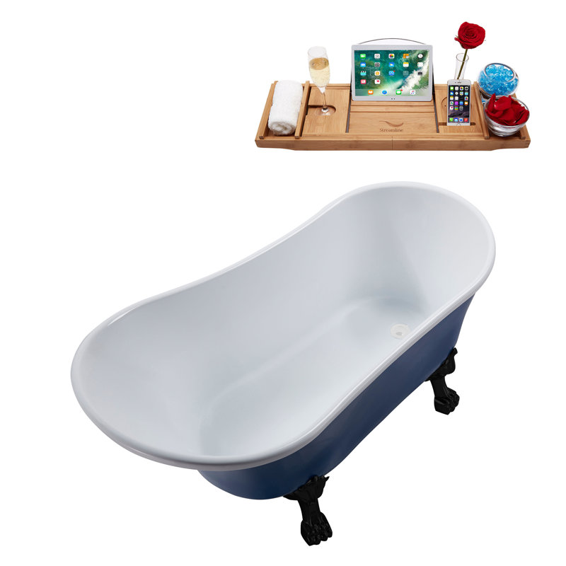 55.1'' x 26.8'' Freestanding Soaking Acrylic Bathtub, Glossy White, Matte Black