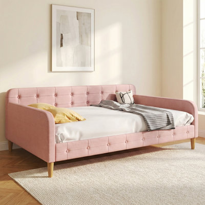 Elegant Linen Upholstered Daybed With Armrests - Versatile Sofa And Guest Bed Combo