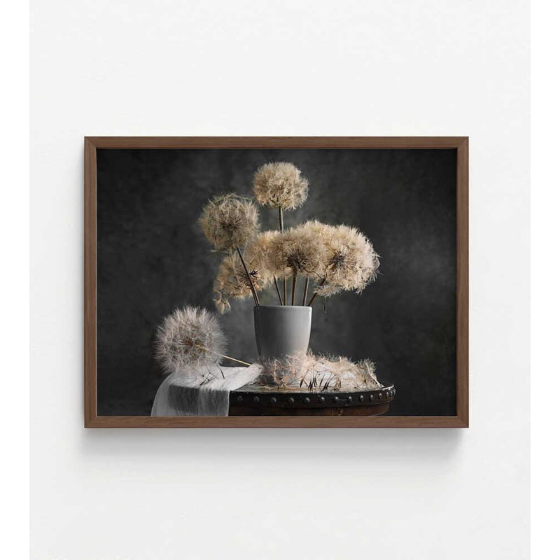 Dandelion Photography Print: Elegant Floral Art, Brown, Framed Print without Mat, 12" H x 16" W