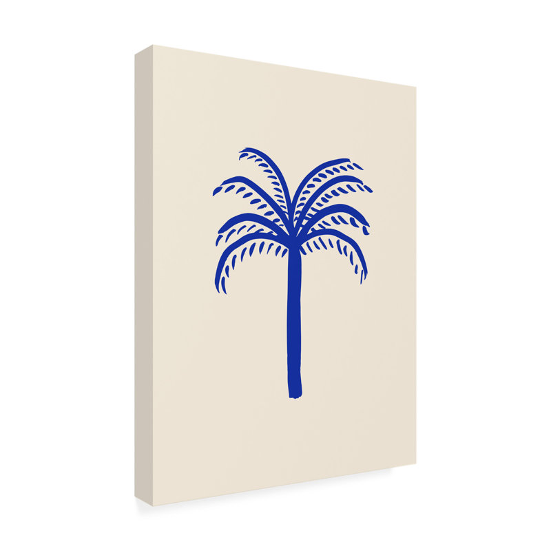 Blue Palm Tree on Beige Canvas Wall Art