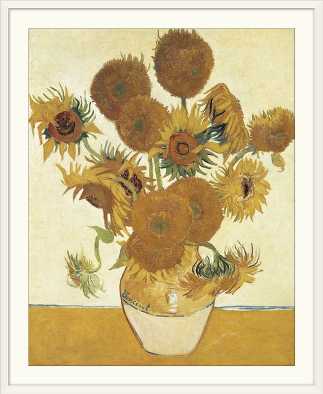 « tournesols » par vincent van gogh, reproduction d’art, H 32 po x l 27 po x P 1 po, Cadre blanc