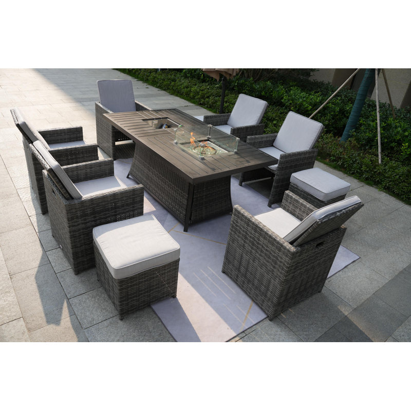 Rectangular 10 - Person Dining Set with Cushions