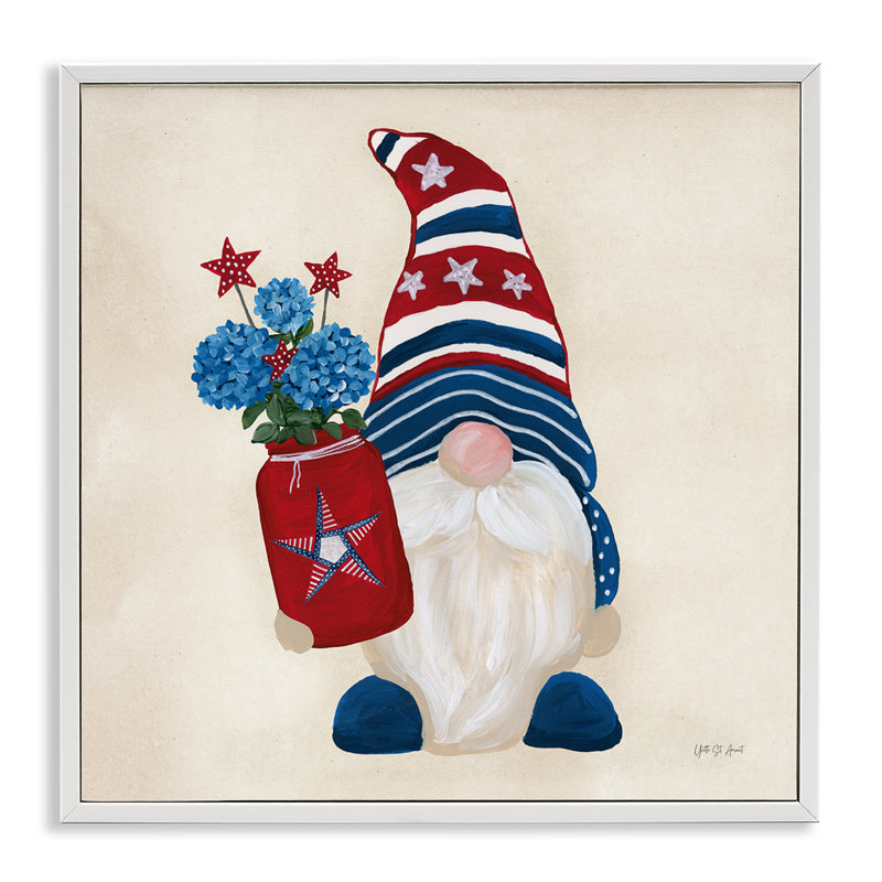  Gnome américain avec fleurs, art giclée par Yvette St. Amant, H 17 po x l 17 po, Giclée encadrée blanc bord de mer