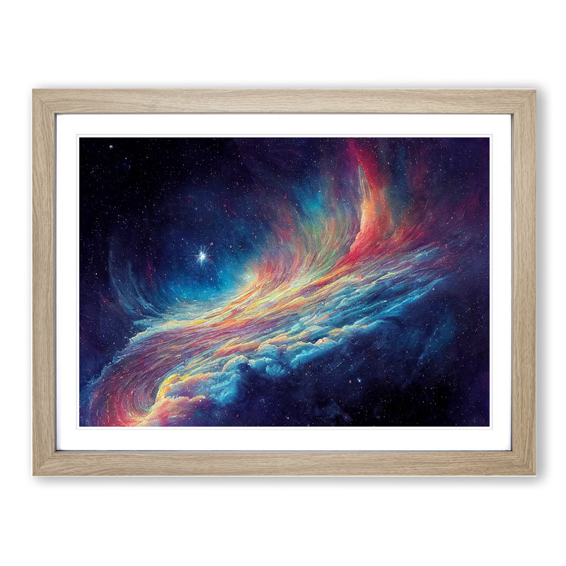 Watercolour Cosmos Vol.2 1 Piece Single Picture Frame Wall Art, 46cm H x 64cm W x 2cm D, Oak Framed