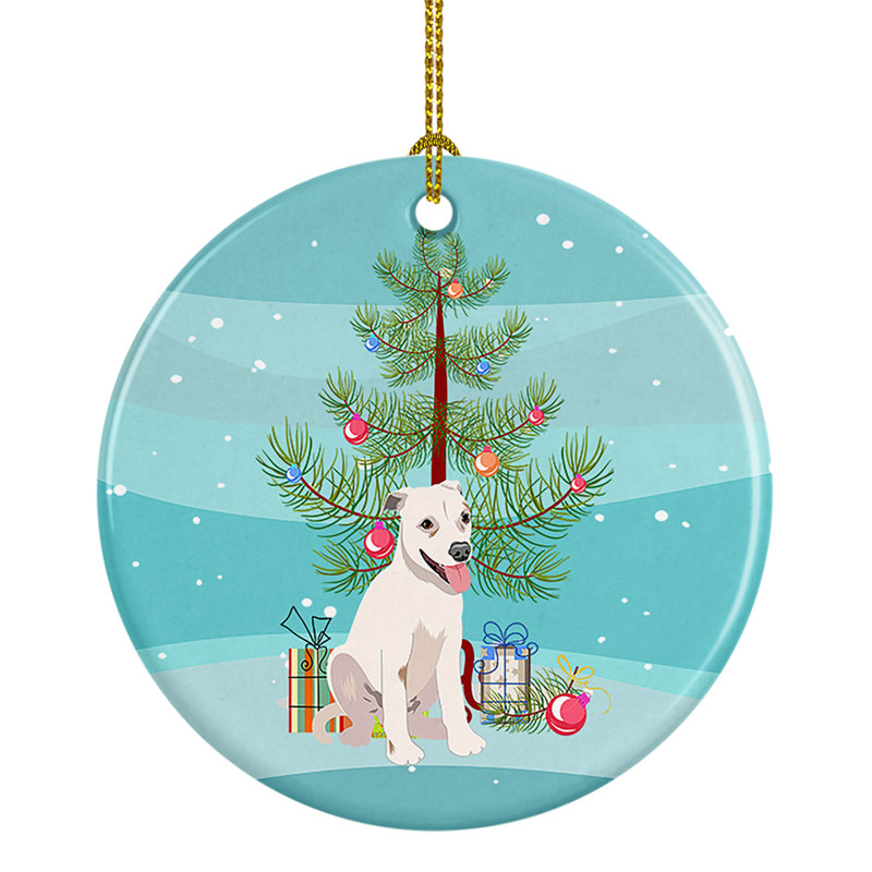 Ornement de Noël en céramique Pit Bull Puppy, Chiot pit-bull