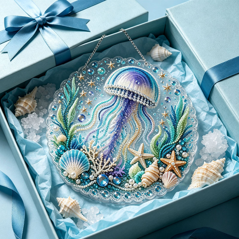 Attrape-soleil marin en fer forgé, ornement suspendu tortue, crabe, méduse, strass cristal, décoration murale/de fenêtre, A