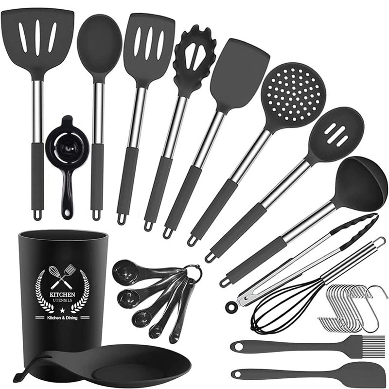 Belfry Kitchen Bayly 30 Utensil Set, Black
