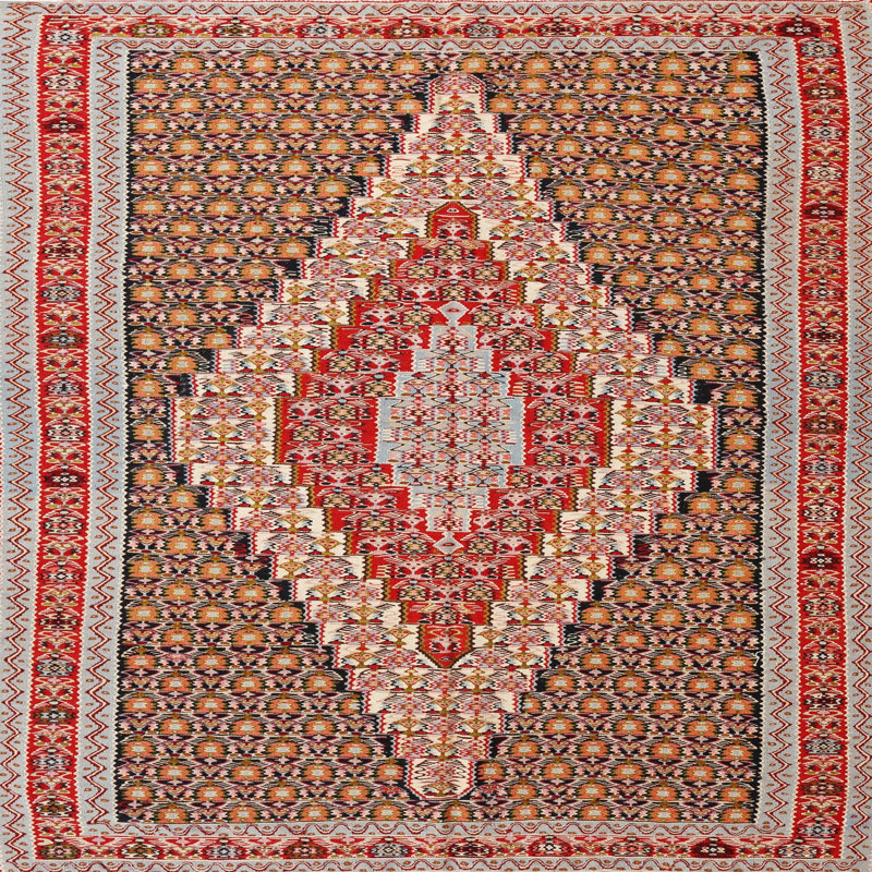 Tapis à motif oriental rouge / brun, Rond 5 pi