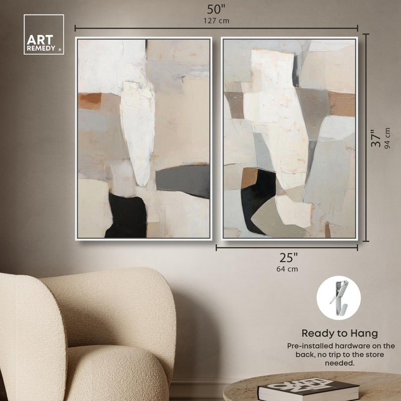 «Antique Wall Set», reproduction d'art sur toile, ensemble d'art bohème neutre par Art Remedy, cadre blanc, 24 x 36