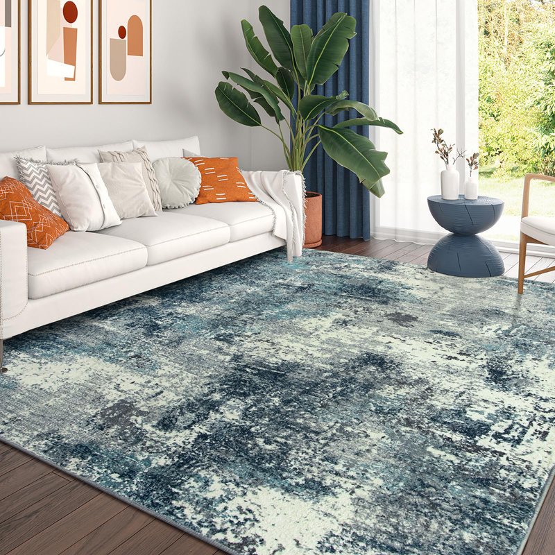 Ink Wash Abstract Plush Area Rug – Artistic Brushstroke Accent with Non-Slip Base, Rectangle 8' x 10'