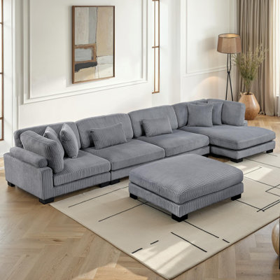 Hulett Modern Modular Sectional with Corduroy Fabric, Adjustable Backrests, Pocket Coils