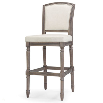 Tabouret de bar 31 po de hauteur gris patiné avec siège et dossier rembourrés gris, 1 pièce
