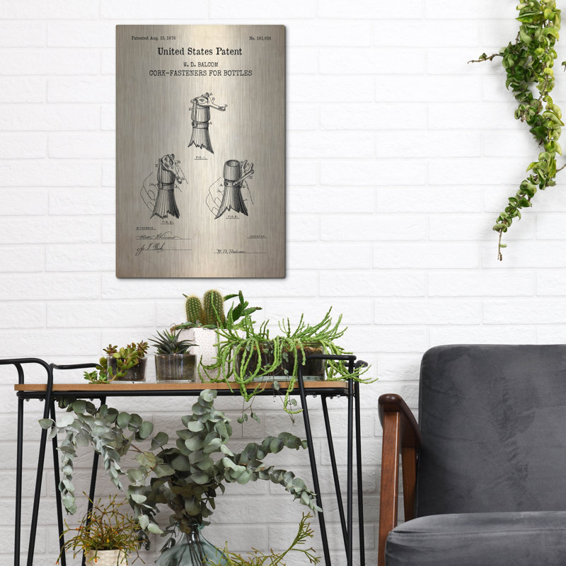 «Cork Fastener Blueprint Brevet Parchment» par Patents, H 16 po x l 12 po