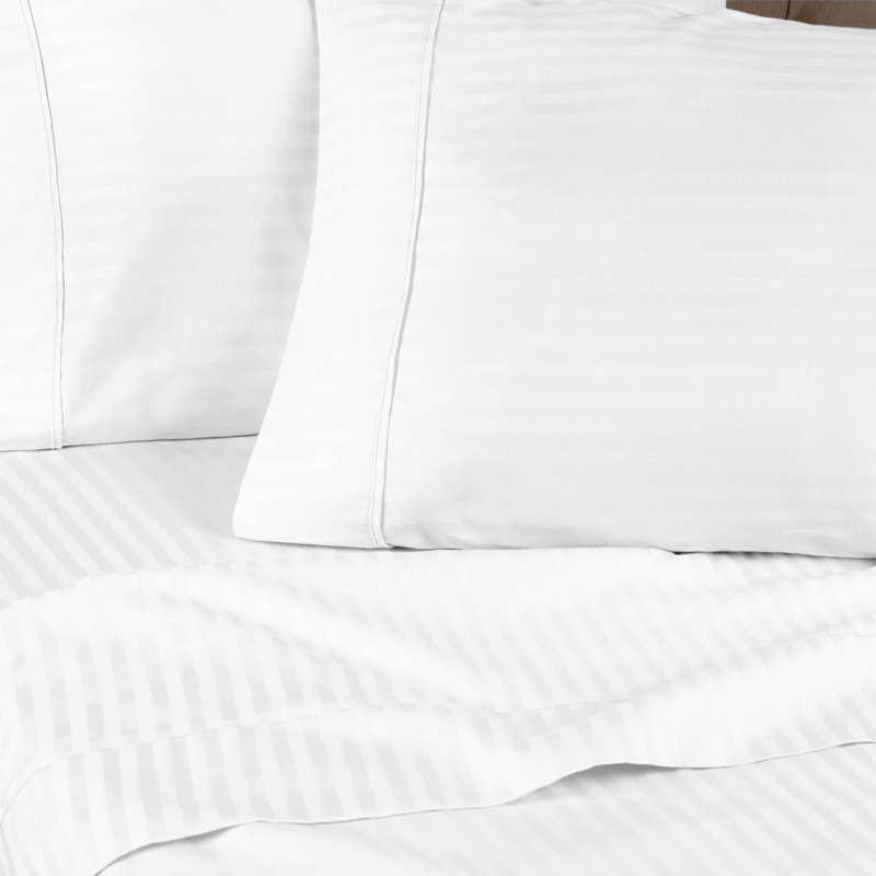 Kinvara 400 Thread Count Certified Egyptian Cotton Blend Stripe Sheet Set, Twin XL, White